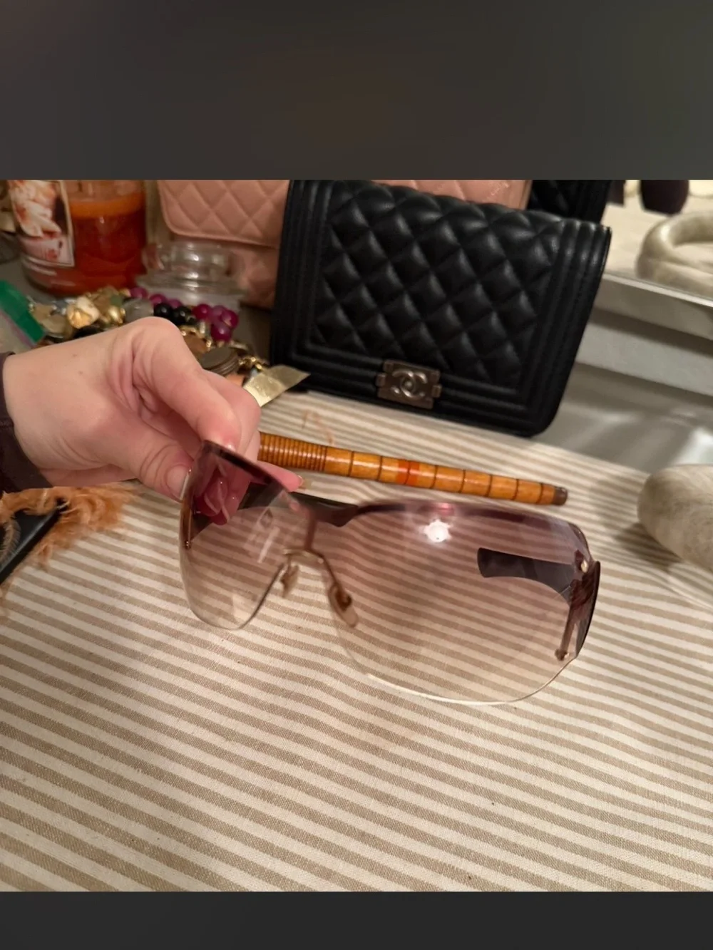 Gucci Brown Gradient Shield Sunglasses